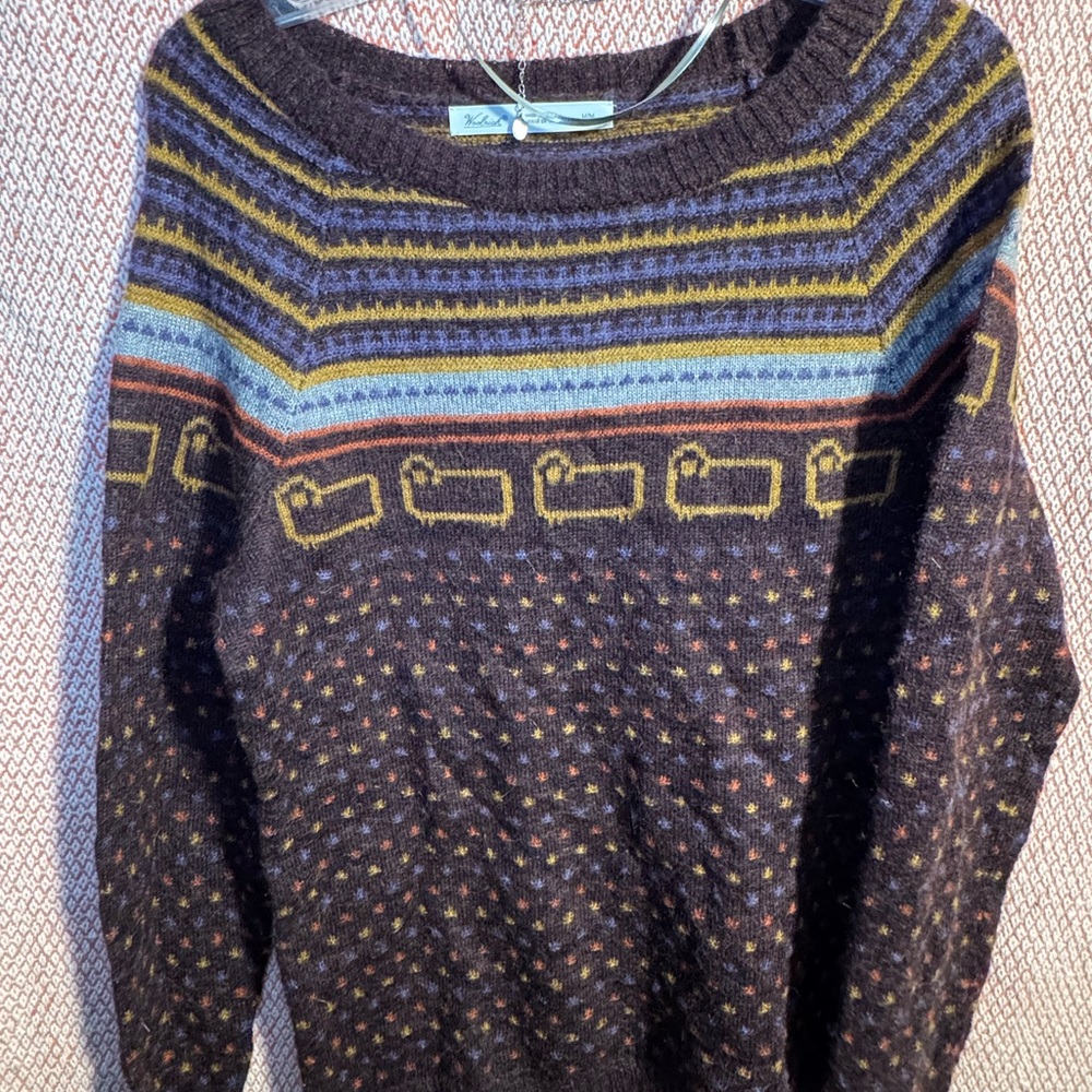 Woolrich Wool & Mohair Burgundy & Purple Sweater with Fair Isle Sheep Pattern